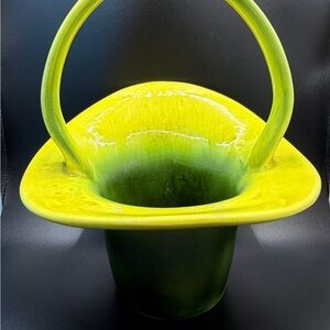 Hull Vintage MCM Vibrant Green and Yellow Ceramic Basket
